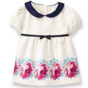 Janie and Jack Kids Girls Dress Size‎ 4 White Navy Floral Peter Pan Collar